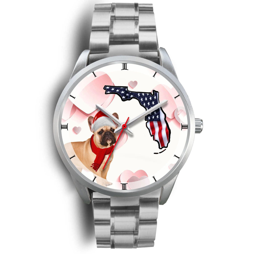 French Bulldog On Christmas Florida Silver Wrist Watch-Free Shipping - Deruj.com