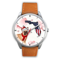 French Bulldog On Christmas Florida Silver Wrist Watch-Free Shipping - Deruj.com