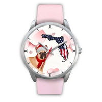 French Bulldog On Christmas Florida Silver Wrist Watch-Free Shipping - Deruj.com