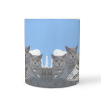 British Shorthair Cat Mount Rushmore Print 360 White Mug - Deruj.com