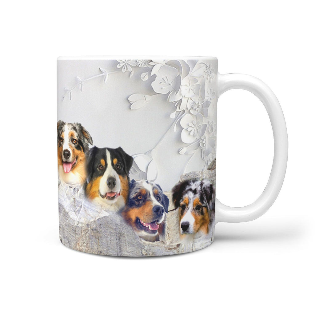 Lovely Australian Shepherd Dog Mount Rushmore Print 360 White Mug - Deruj.com