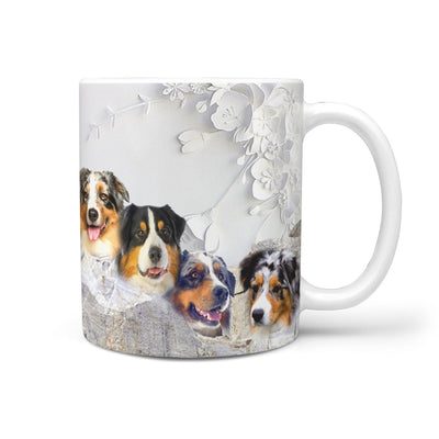 Lovely Australian Shepherd Dog Mount Rushmore Print 360 White Mug - Deruj.com