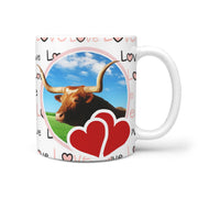 Texas Longhorn Cattle (Cow) Print 360 White Mug - Deruj.com