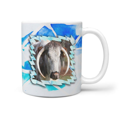 English Longhorn Cattle (Cow) Print 360 White Mug - Deruj.com