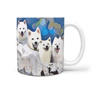 American Eskimo Dog Mount Rushmore Print 360 White Mug - Deruj.com