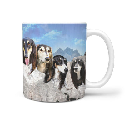 Black Saluki Dog On Mount Rushmore Print 360 Mug - Deruj.com