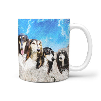 Black Saluki Dog Art Mount Rushmore Print 360 Mug - Deruj.com