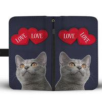 Cute Chartreux Cat With Love Print Wallet Case-Free Shipping - Deruj.com