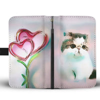 White Exotic Shorthair Cat With Love Rose Print Wallet Case-Free Shipping - Deruj.com