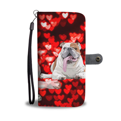 Bulldog On Red Hearts Print Wallet Case-Free Shipping - Deruj.com