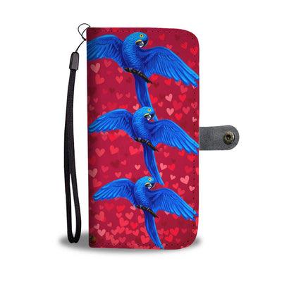 Hyacinth Macaw Parrot On Red Hearts Print Wallet Case-Free Shipping - Deruj.com