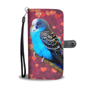Blue Budgie On Hearts Print Wallet Case-Free Shipping - Deruj.com