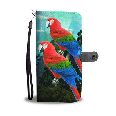 Amazing Red and Green Macaw Parrot Print Wallet Case-Free Shipping - Deruj.com