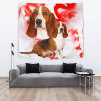 Basset Hound On Red Print Tapestry-Free Shipping