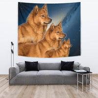 Finnish Spitz Dog On Blue Print Tapestry-Free Shipping - Deruj.com