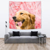 Golden Retriever On Pink Print Tapestry-Free Shipping - Deruj.com