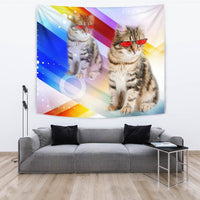 Cute Siberian Cat With Red Glasses Print Tapestry-Free Shipping - Deruj.com
