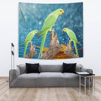 Rose Ringed Parakeet On Raining Print Tapestry-Free Shipping - Deruj.com