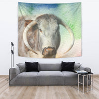 English Longhorn Cattle (Cow) Print Tapestry-Free Shipping - Deruj.com
