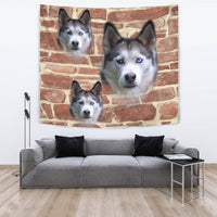Siberian Husky On Wall Print Tapestry-Free Shipping - Deruj.com
