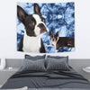 Boston Terrier On Blue Print Tapestry-Free Shipping - Deruj.com