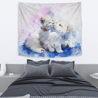 Loving Cat And Dog Art Print Tapestry-Free Shipping - Deruj.com