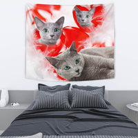 Russian Blue Cat On Red Print Tapestry-Free Shipping - Deruj.com