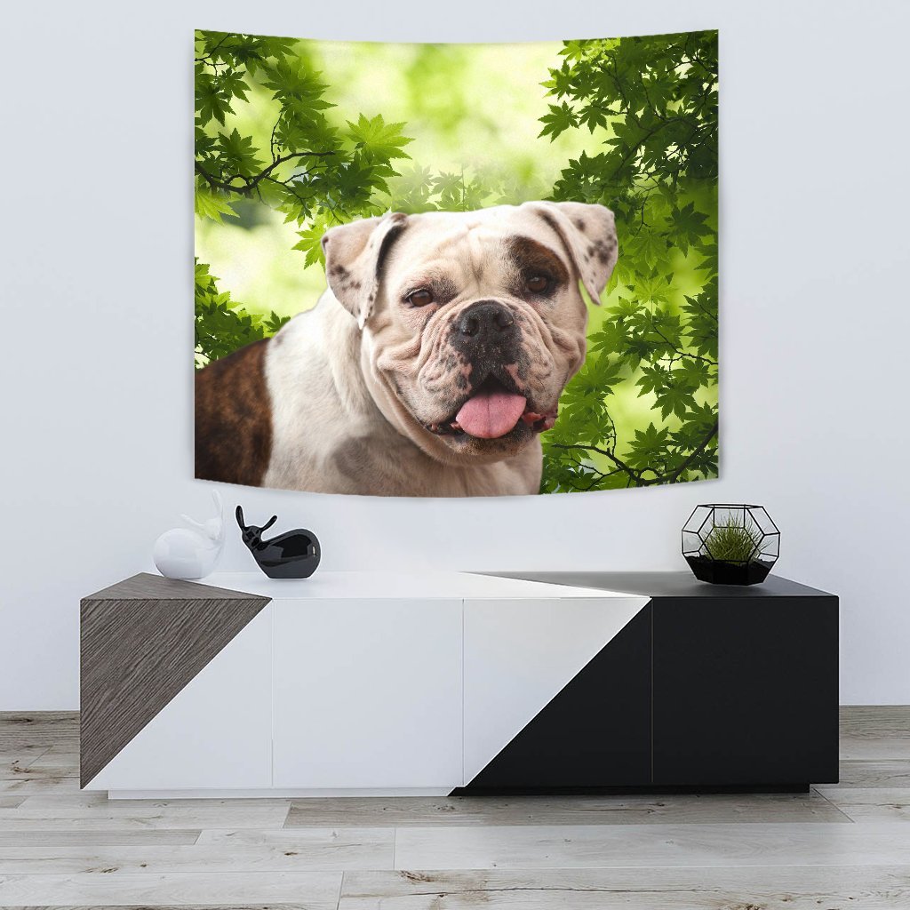 American Bulldog On Green Print Tapestry-Free Shipping - Deruj.com