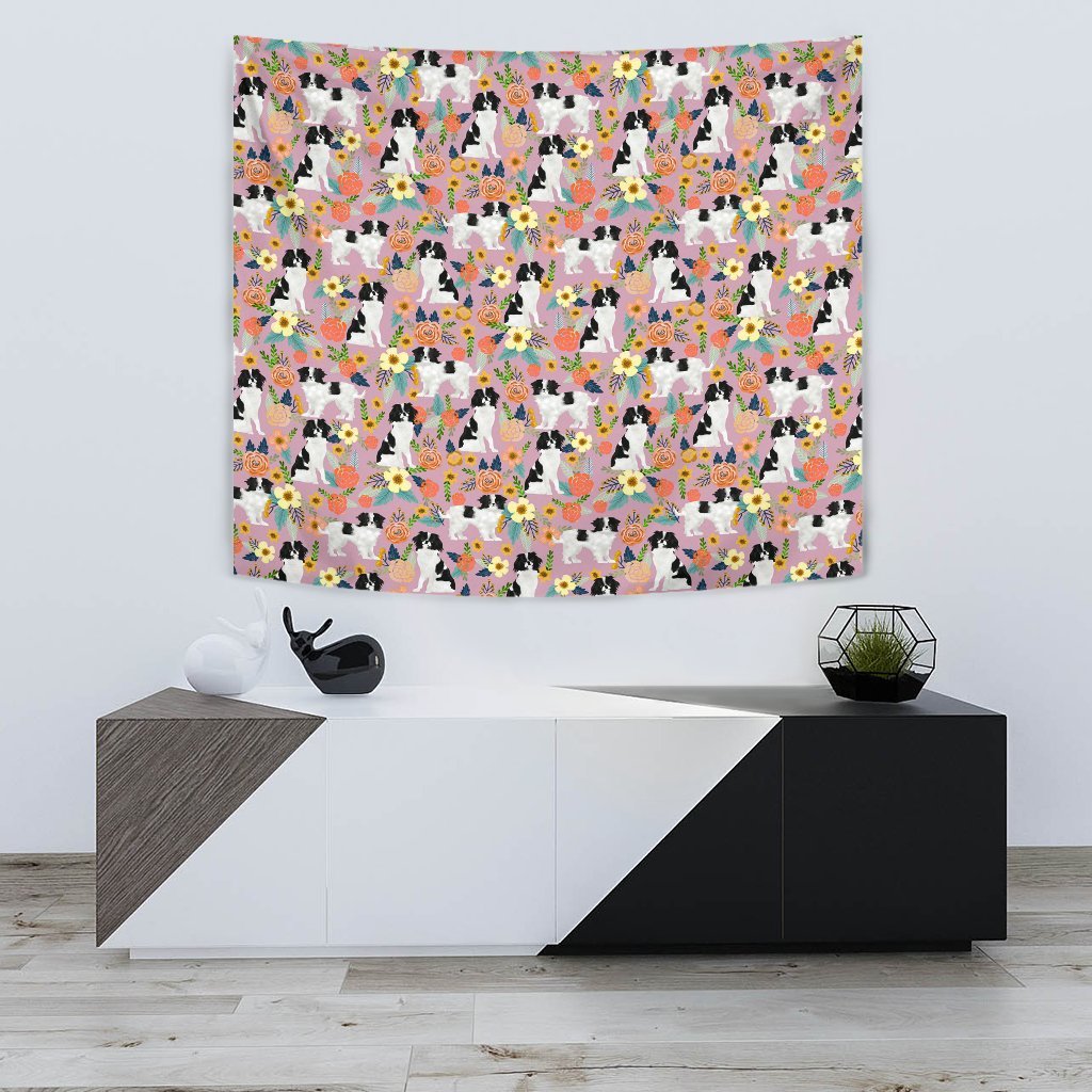 Japanese Chin Dog Floral Print Limited Edition Tapestry-Free Shipping - Deruj.com