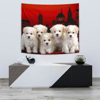 Bichon Frise Puppies On Red Print Tapestry-Free Shipping - Deruj.com