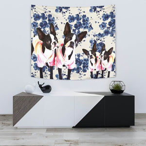 Boston Terrier On Floral Print Tapestry-Free Shipping - Deruj.com