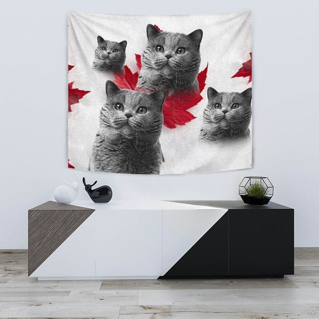 British Shorthair Cat On White Print Tapestry-Free Shipping - Deruj.com