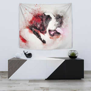 St Bernard Dog Watercolor Painting Print Tapestry-Free Shipping - Deruj.com