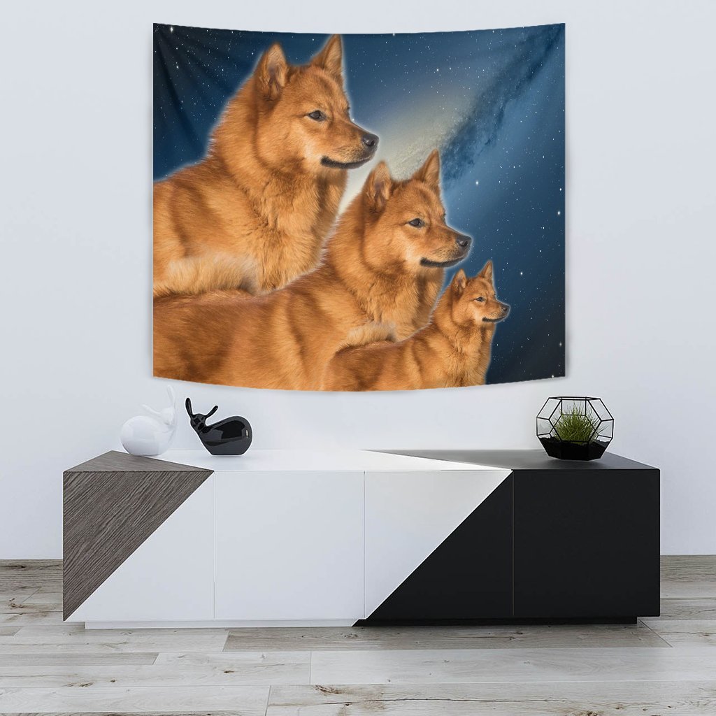 Finnish Spitz Dog On Blue Print Tapestry-Free Shipping - Deruj.com