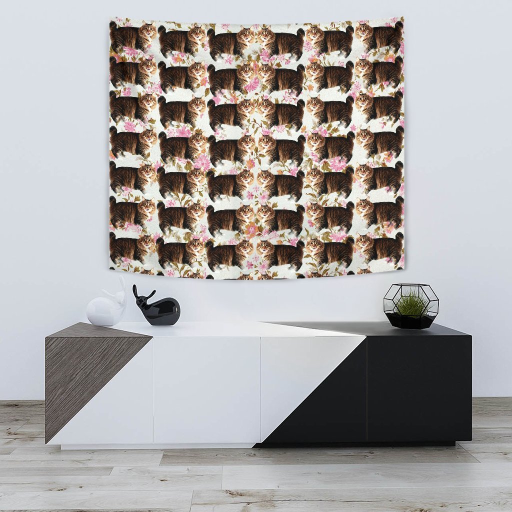 American Bobtail Cat Floral Print Tapestry-Free Shipping - Deruj.com