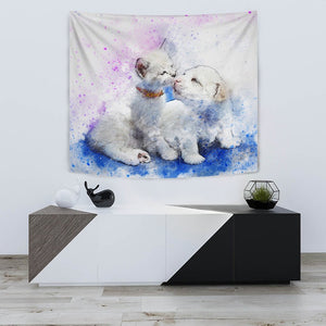 Loving Cat And Dog Art Print Tapestry-Free Shipping - Deruj.com