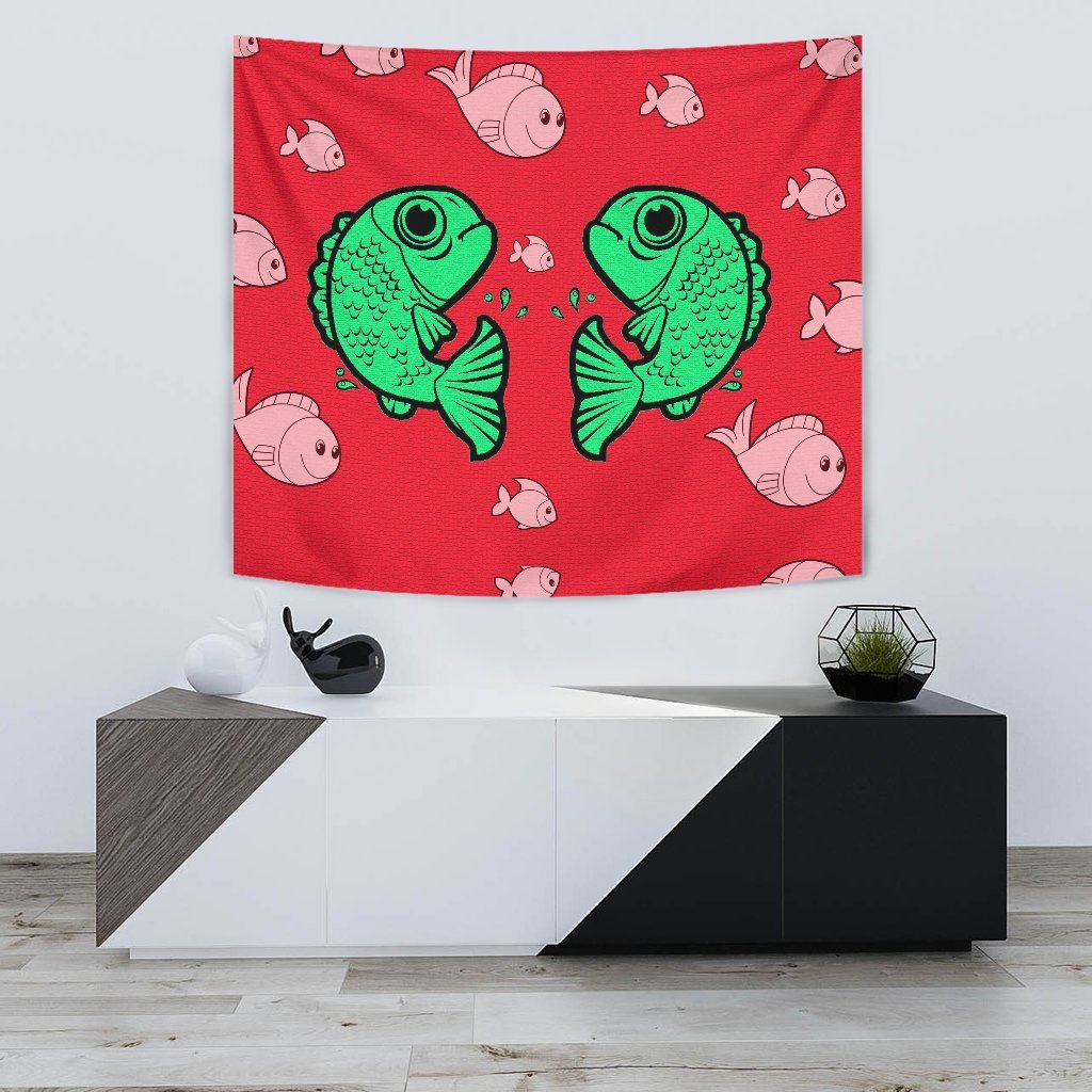 Fish Print On Red Tapestry-Free Shipping - Deruj.com