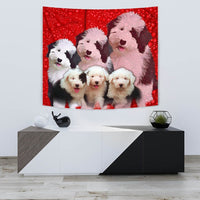 Old English Sheepdog On Red Print Tapestry-Free Shipping - Deruj.com