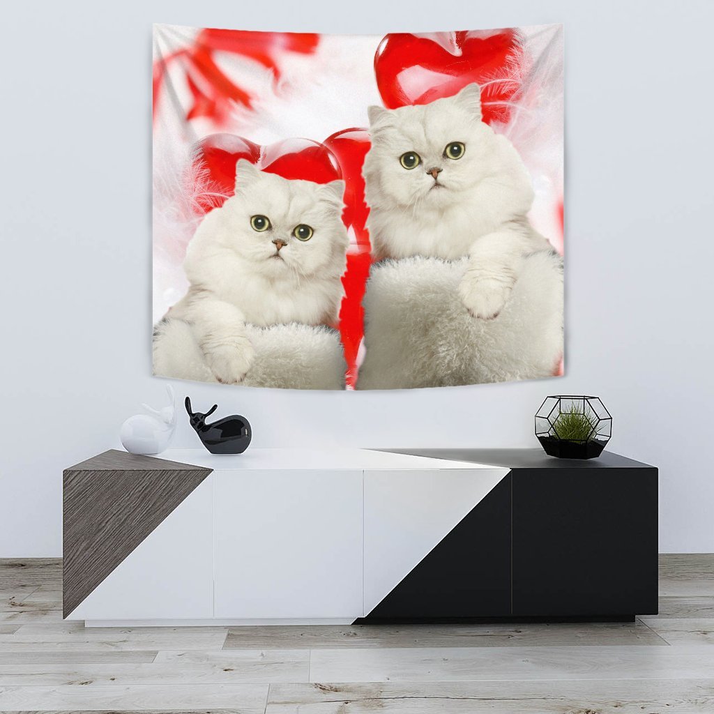 Cute Persian Cat On Red Print Tapestry-Free Shipping - Deruj.com