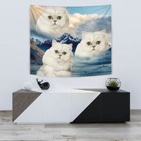 White Persian Cat On Mountain Print Tapestry-Free Shipping - Deruj.com