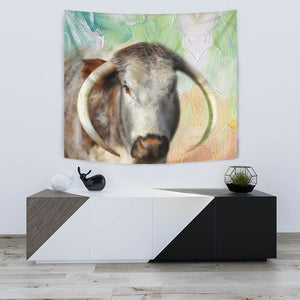 Amazing English Longhorn Cattle (Cow) Print Tapestry-Free Shipping - Deruj.com