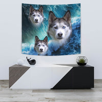 Siberian Husky On Ocean Print Tapestry-Free Shipping - Deruj.com