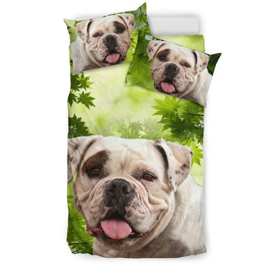 American Bulldog On Leaves Print Bedding Set- Free Shipping - Deruj.com