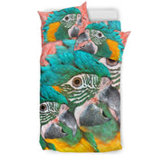 Blue Threaded Macaw Parrot Print Bedding Set-Free Shipping - Deruj.com