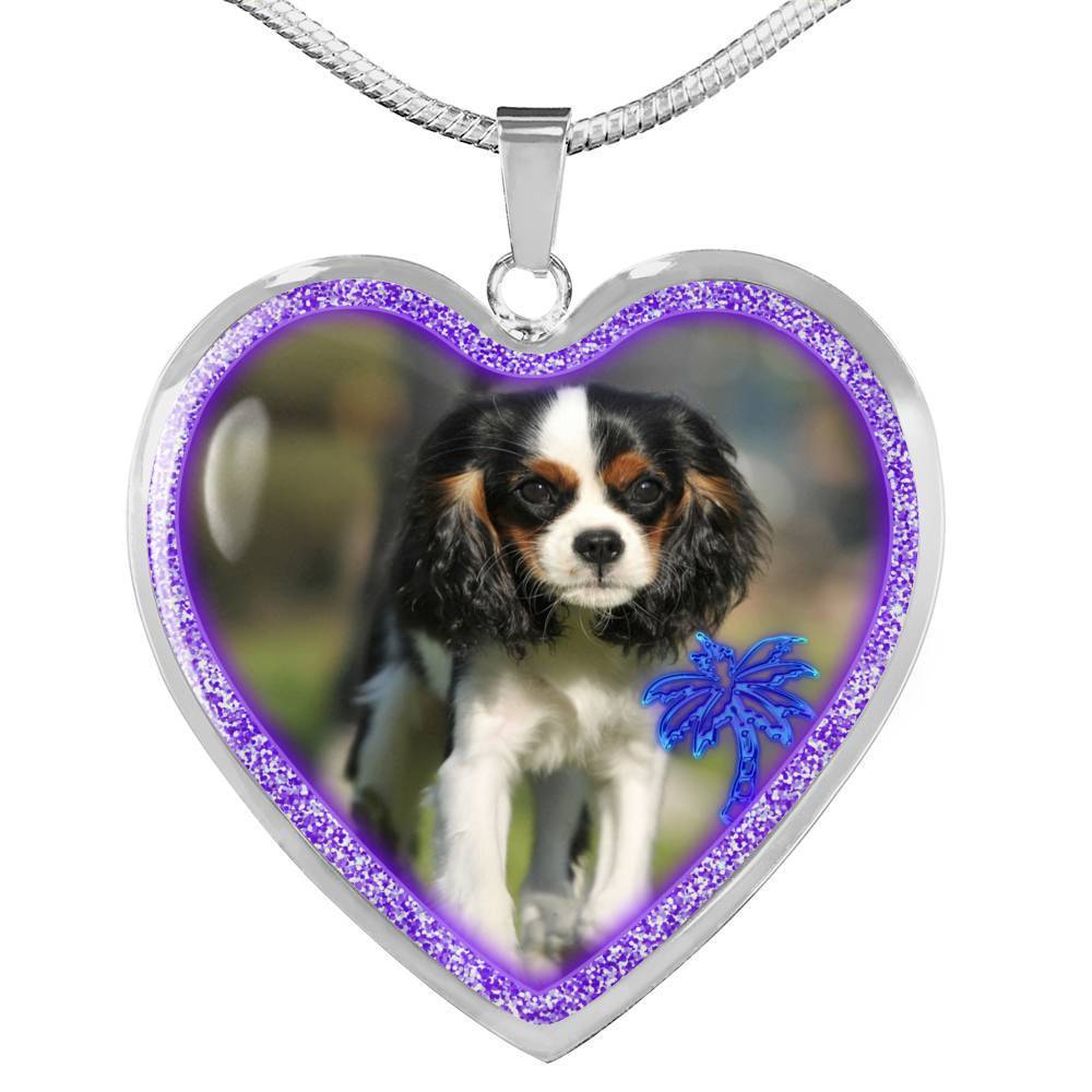 English Toy Spaniel Dog Print Heart Charm Necklaces-Free Shipping - Deruj.com
