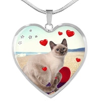 Cute Tonkinese Cat Print Heart Pendant Luxury Necklace-Free Shipping - Deruj.com