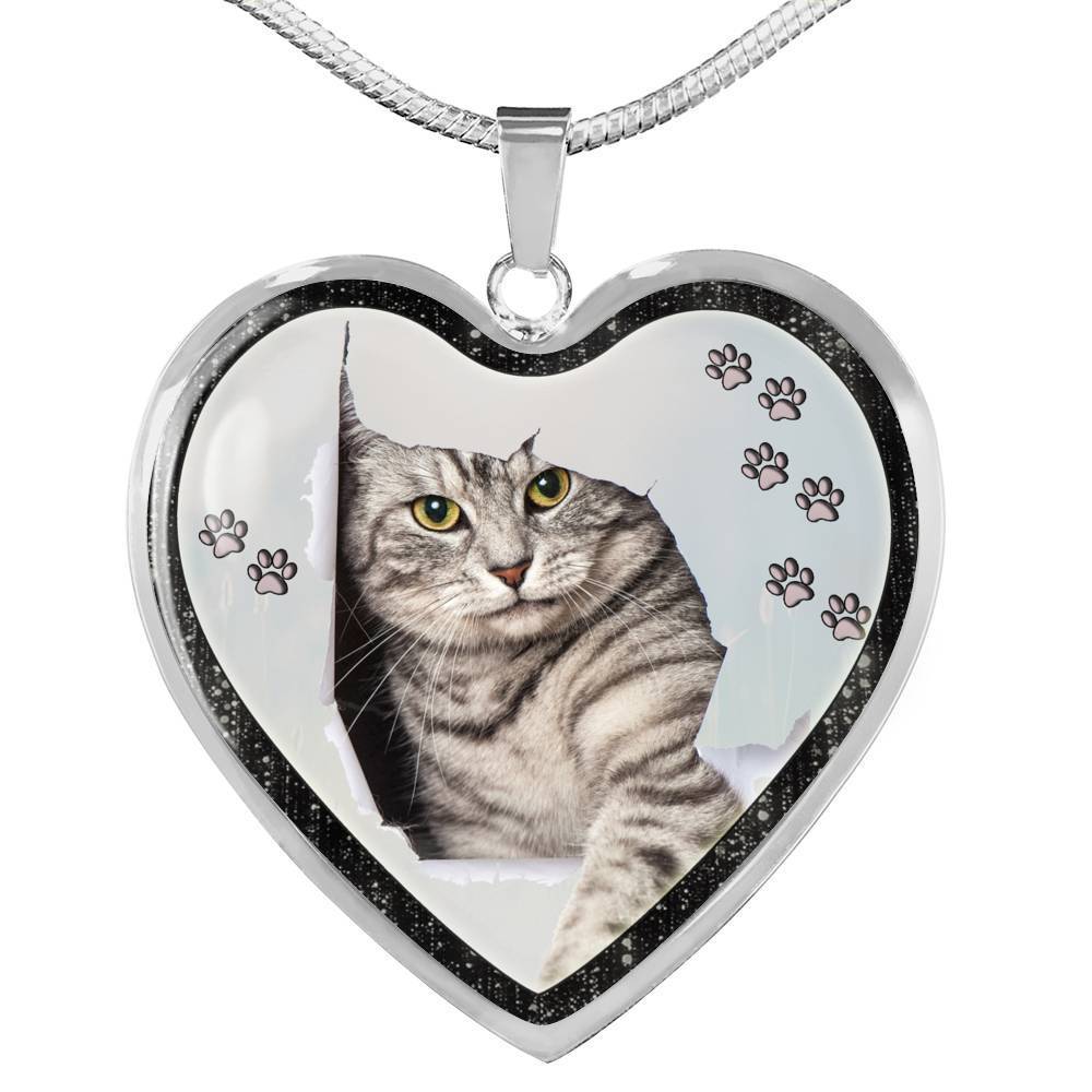 Charming Cat Art Print Heart Charm Necklaces-Free Shipping - Deruj.com