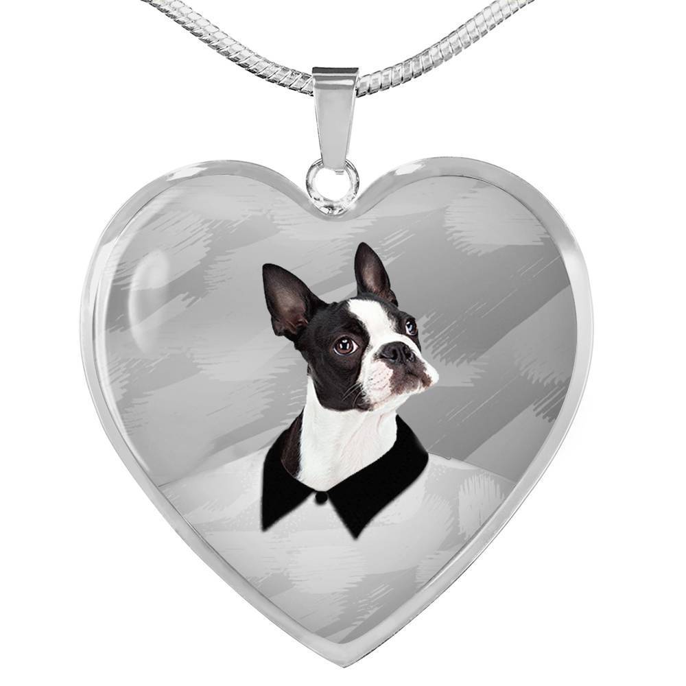 Boston Terrier Print Heart Charm Luxury Necklace -Free Shipping - Deruj.com
