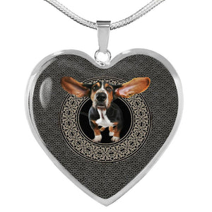 Amazing Basset Hound Dog Print Heart Pendant Luxury Necklace-Free Shipping - Deruj.com