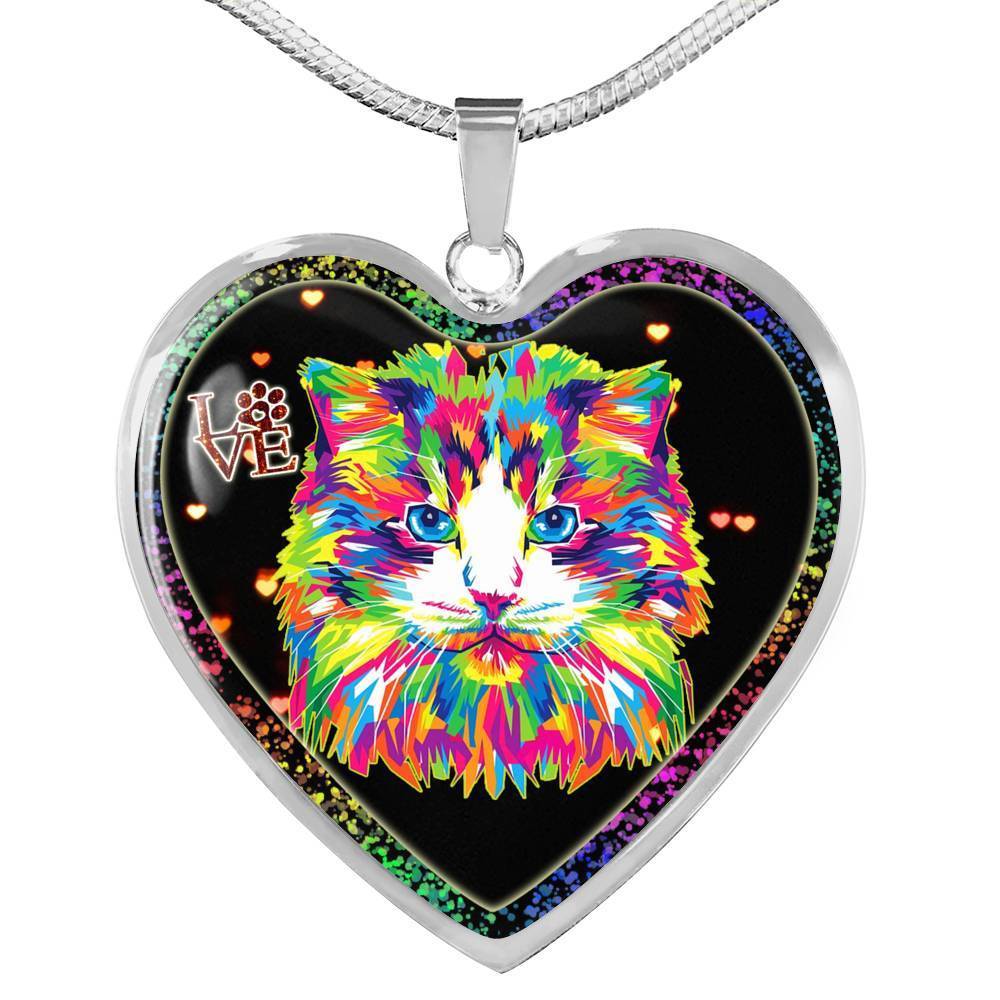 Colorful Cat Print Heart Charm Necklaces-Free Shipping - Deruj.com